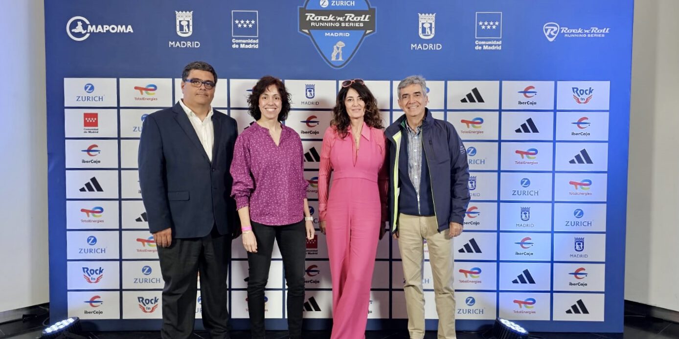Virtualia en la presentación de la Zurich Rock ‘n’ Roll Running Series Madrid 2025 frente al photocall oficial.